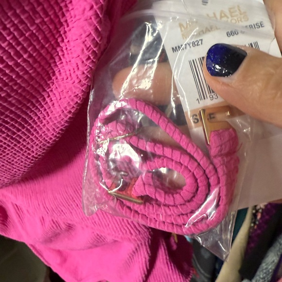 Michael Kors size 12 open side one shoulder swimsuit solid ribbed hot pink $98 - Picture 7 of 9